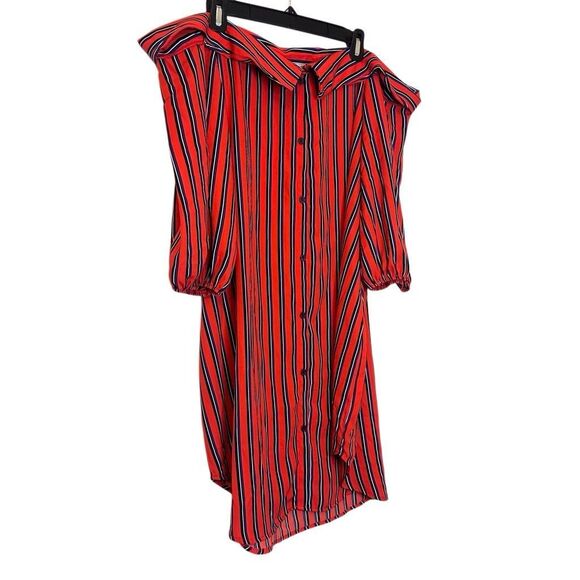 Fashion Nova Striped Button Front Off The Shoulder Mini Shirt Dress Red Blue XL - Picture 2 of 5